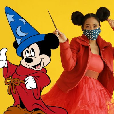 Super Whimsical and Mask-Friendly Fantasia Sorcerer Mickey Costume and Hairstyle